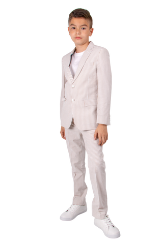 Ferrecci Boys Seersucker 2pc Suit Set Tan