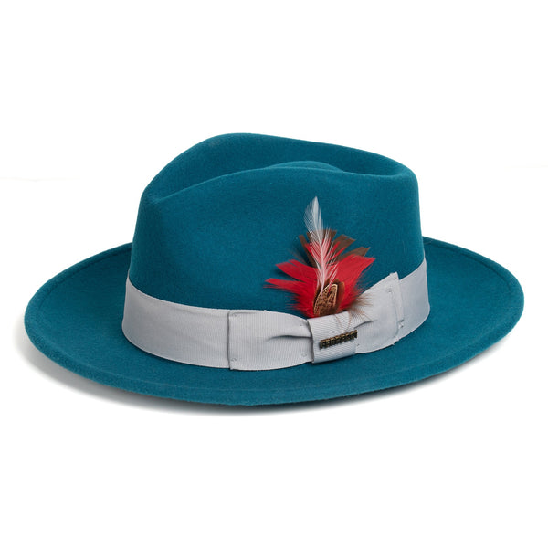 Crushable Acid Blue 100% Australian Wool Fedora Hat