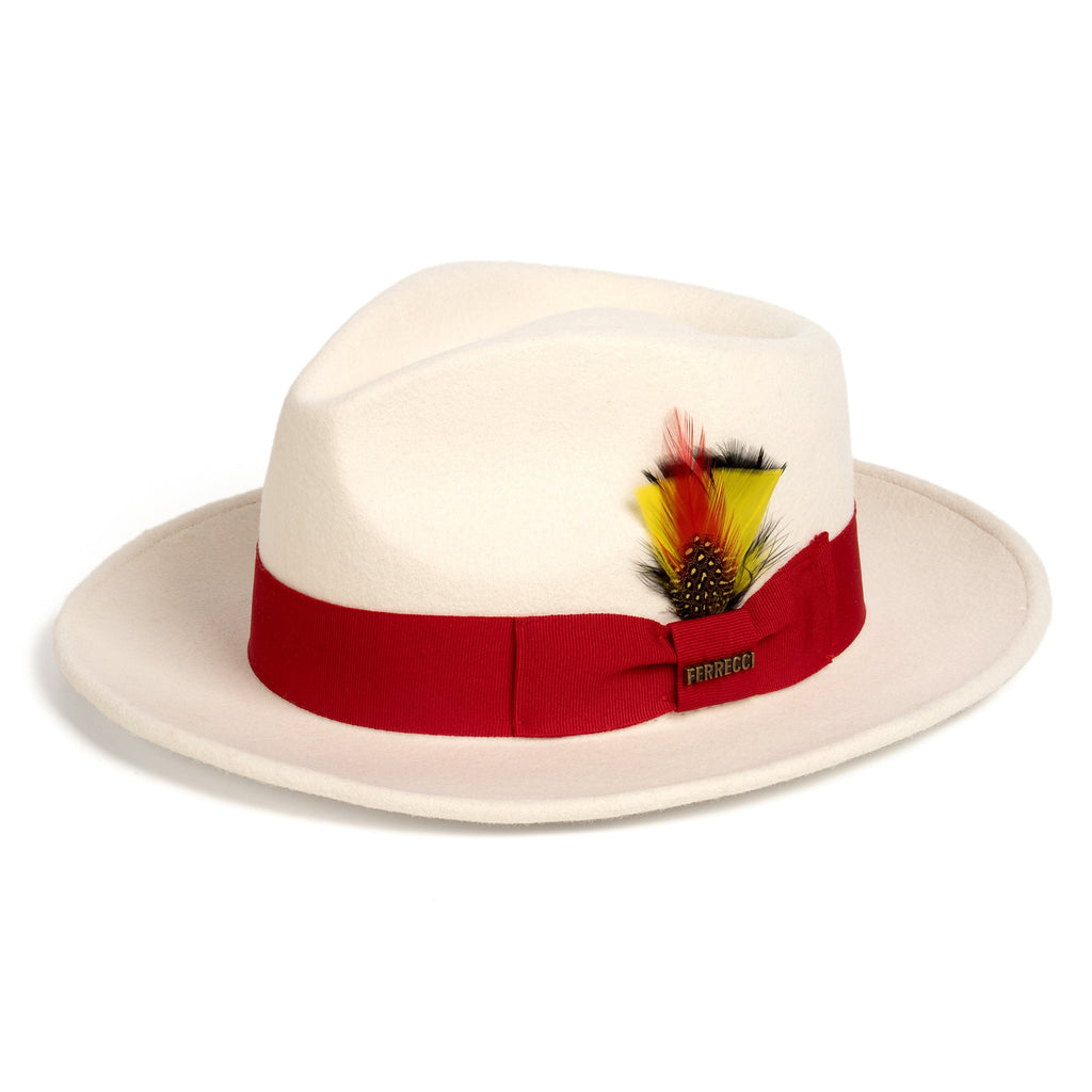 Crushable White/Red 100% Australian Wool Fedora Hat