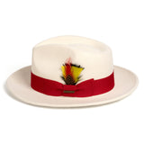Crushable White/Red 100% Australian Wool Fedora Hat