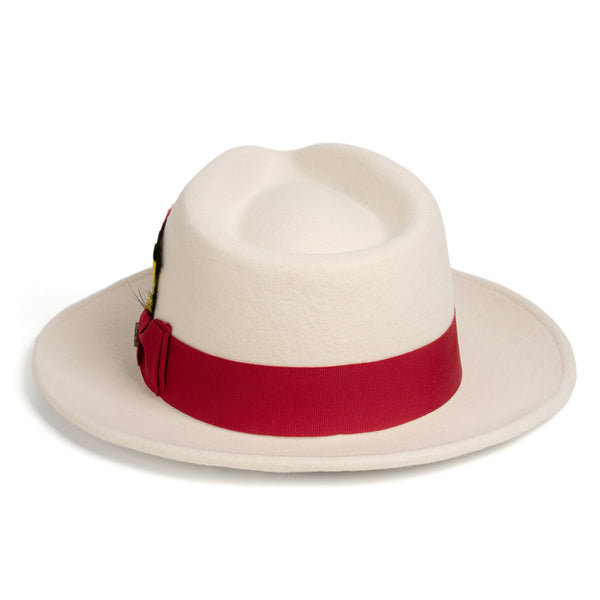 Crushable White/Red 100% Australian Wool Fedora Hat