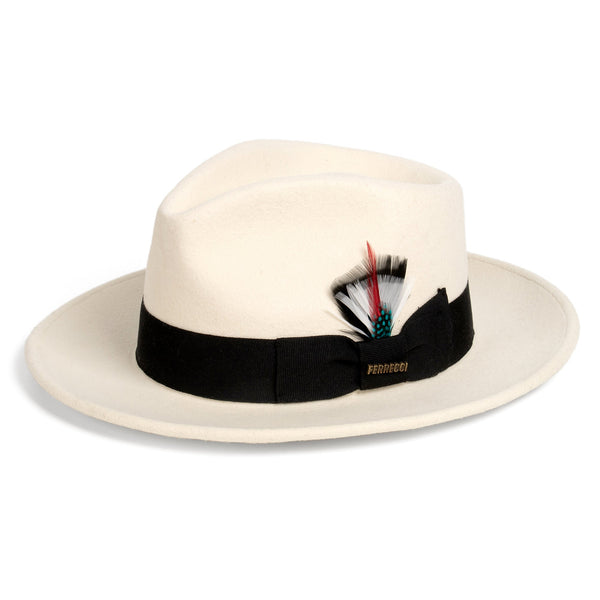 Crushable White/Black 100% Australian Wool Fedora Hat