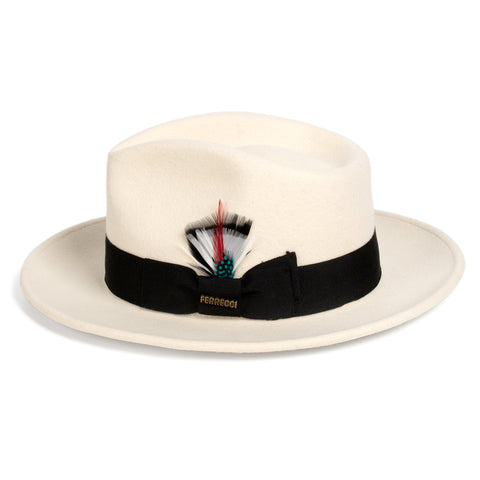 Crushable White/Black 100% Australian Wool Fedora Hat