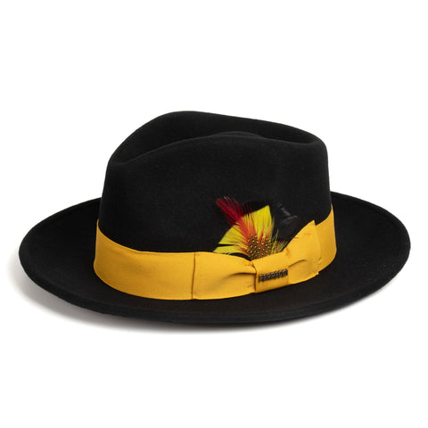 Crushable Black/Gold 100% Australian Wool Fedora Hat