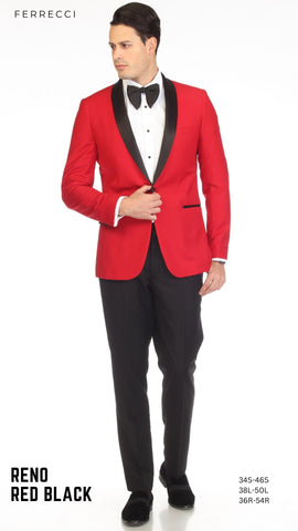 Ferrecci Men's Reno Red/Black Slim Fit Shawl Lapel 2 Piece Tuxedo Suit Set