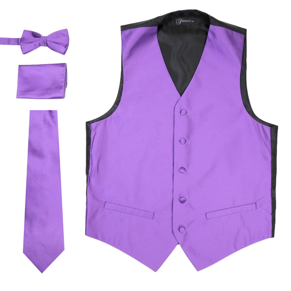 Ferrecci Mens Solid Purple Wedding Prom Grad Choir Band 4pc Vest Set - FHYINC best men's suits, tuxedos, formal men's wear wholesale