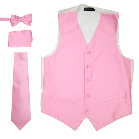 Ferrecci Mens Solid Pink Wedding Prom Grad Choir Band 4pc Vest Set