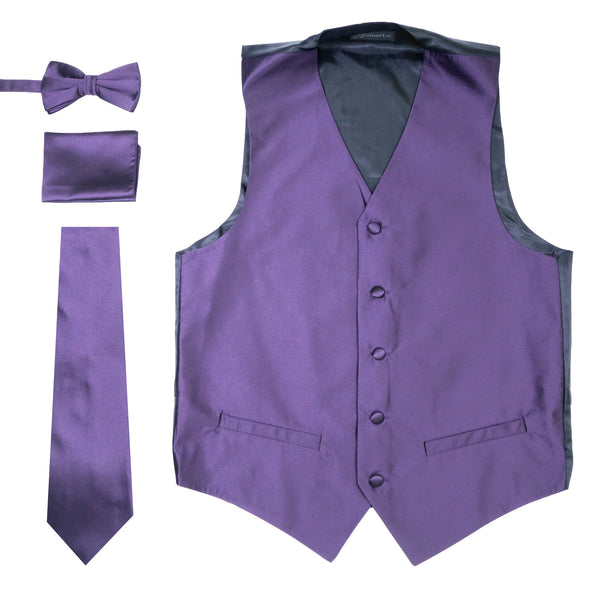 Ferrecci Mens Solid Dark Purple Wedding Prom Grad Choir Band 4pc Vest Set - FHYINC best men's suits, tuxedos, formal men's wear wholesale