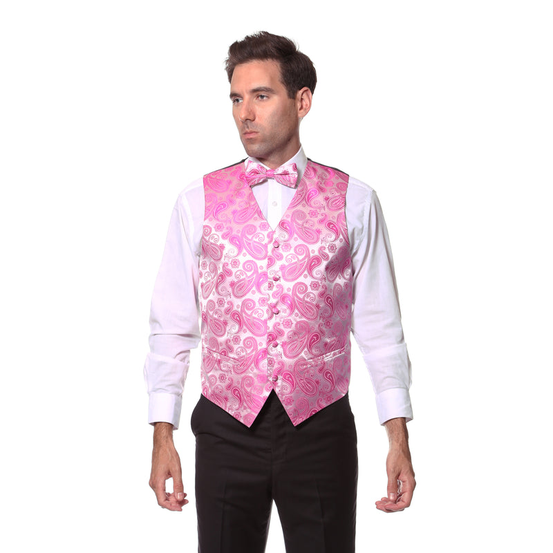 Ferrecci Mens Fuchsia Paisley Wedding Prom Grad Choir Band 4pc Vest Set - FHYINC best men's suits, tuxedos, formal men's wear wholesale