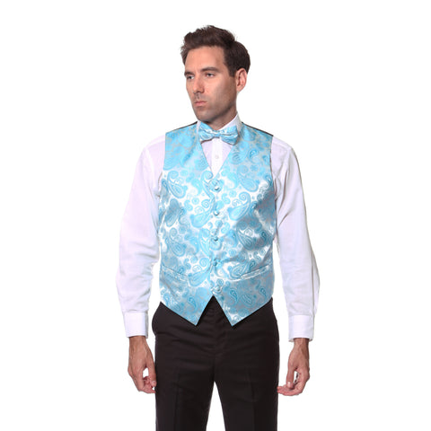 Ferrecci Mens Turquoise Paisley Wedding Prom Grad Choir Band 4pc Vest Set
