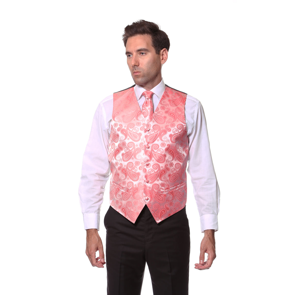 Ferrecci Mens Coral Paisley Wedding Prom Grad Choir Band 4pc Vest Set - FHYINC best men's suits, tuxedos, formal men's wear wholesale