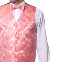 Ferrecci Mens Coral Paisley Wedding Prom Grad Choir Band 4pc Vest Set - FHYINC best men's suits, tuxedos, formal men's wear wholesale