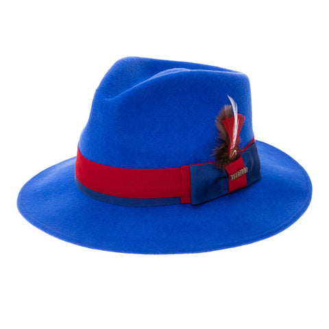 Grayson Fedora Crushable 100 % Australian Wool Traveler Two Tone Royal Blue And Red Bottom Hat