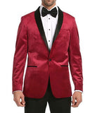 Enzo Burgundy Velvet Slim Fit Shawl Lapel Tuxedo Men's Blazer - FHYINC best men's suits, tuxedos, formal men's wear wholesale