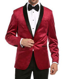 Enzo Burgundy Velvet Slim Fit Shawl Lapel Tuxedo Men's Blazer - FHYINC best men's suits, tuxedos, formal men's wear wholesale