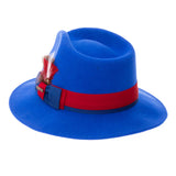 Grayson Fedora Crushable 100 % Australian Wool Traveler Two Tone Royal Blue And Red Bottom Hat
