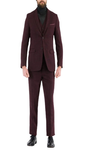 Bradford Burgundy Slim Fit 3 Piece Tweed Suit