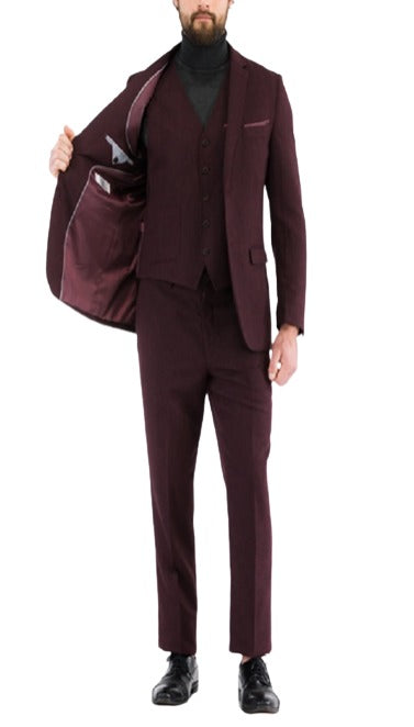 Bradford Burgundy Slim Fit 3 Piece Tweed Suit