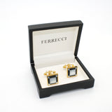 Goldtone Black and White Square Cuff Links With Jewelry Box - FHYINC