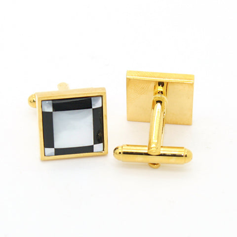 Goldtone Black and White Square Cuff Links With Jewelry Box