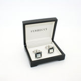 Silvertone Black and White Square Cuff Links With Jewelry Box - FHYINC