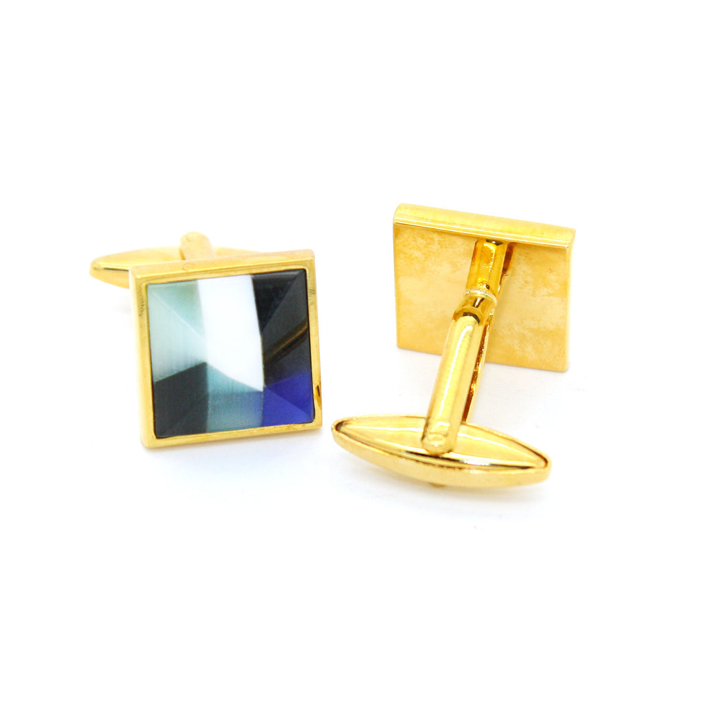 Goldtone Mix Stripe Cuff Links With Jewelry Box - FHYINC