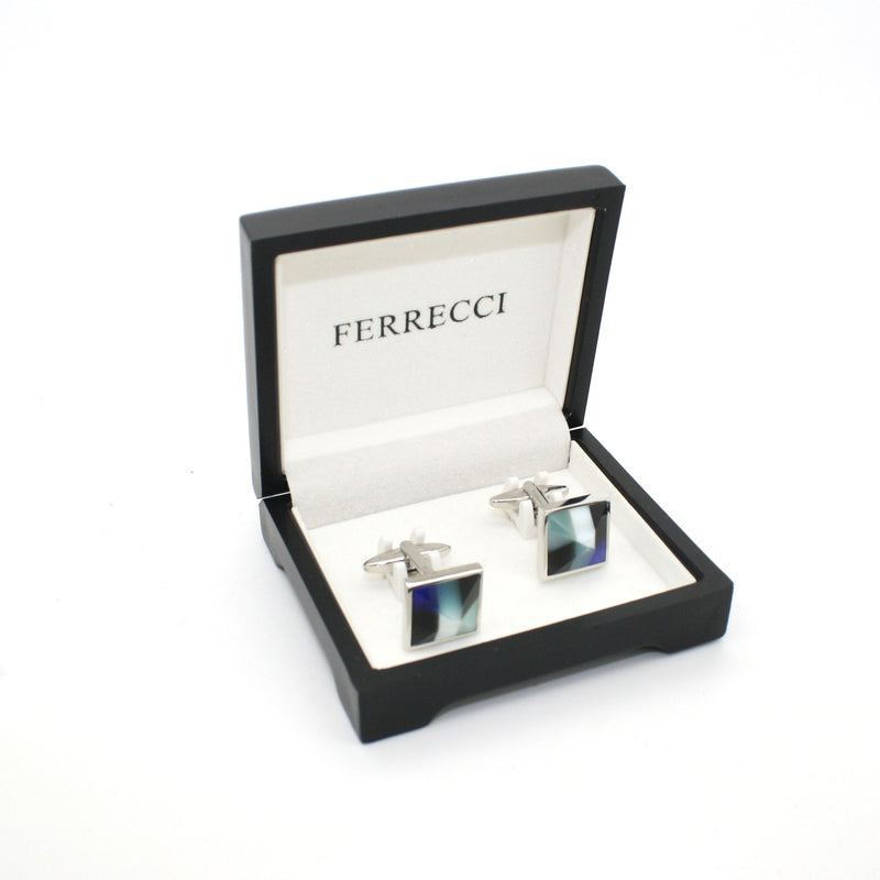 Silvertone Mix Stripe Cuff Links With Jewelry Box - FHYINC
