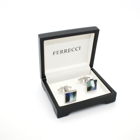 Silvertone Mix Stripe Cuff Links With Jewelry Box