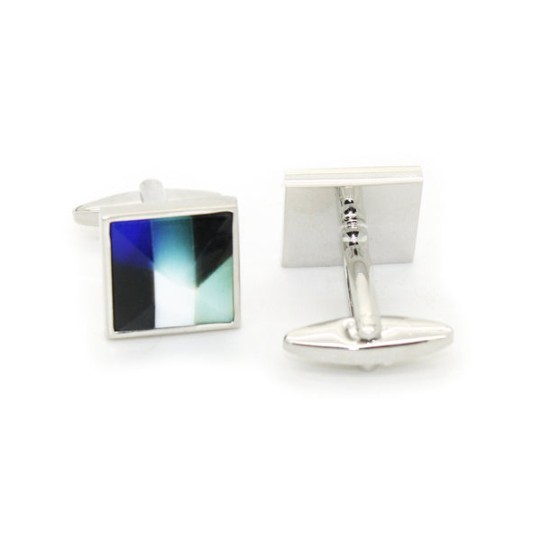 Silvertone Mix Stripe Cuff Links With Jewelry Box - FHYINC