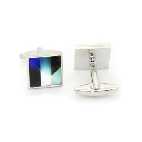 Silvertone Mix Stripe Cuff Links With Jewelry Box