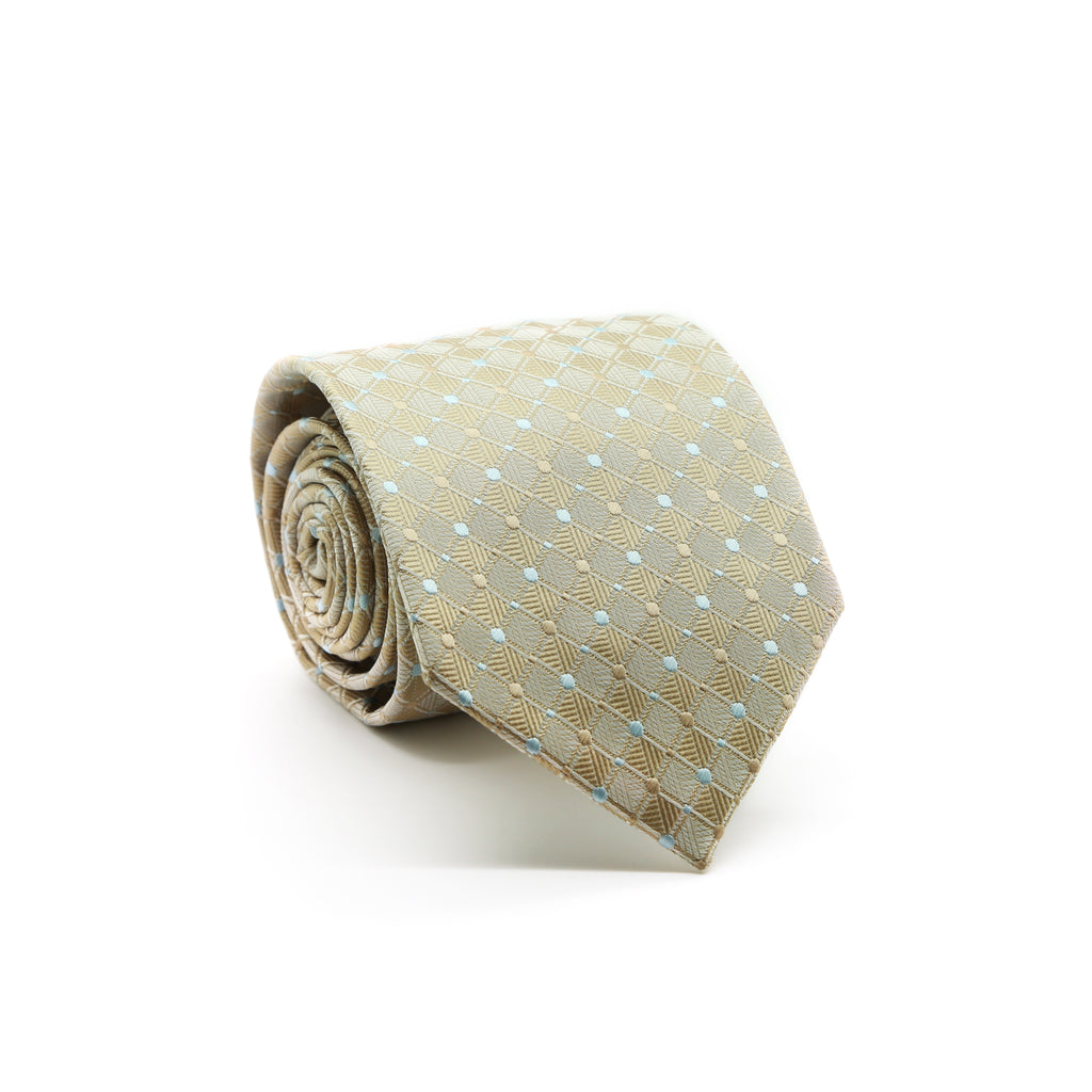 Ferrecci Mens Beige Diamond Necktie with Handkerchief Set - FHYINC best men