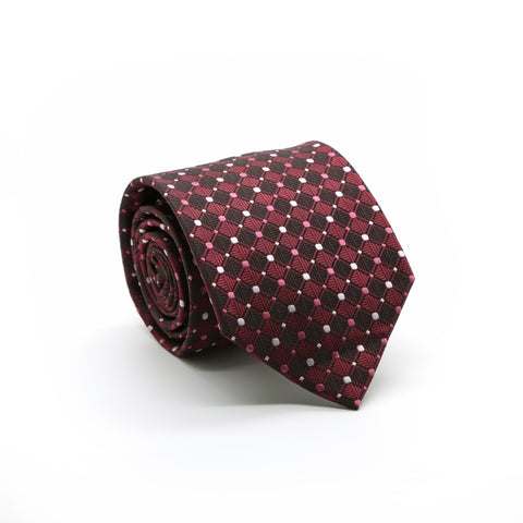 Ferrecci Mens Red Diamond Necktie with Handkerchief Set