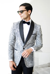 Ash Black and White Snake Skin Tuxedo Blazer - FHYINC best men's suits, tuxedos, formal men's wear wholesale