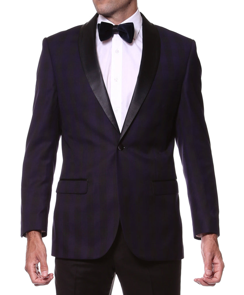 The Astor Purple Plaid Slim Shawl Tuxedo Blazer - FHYINC best men