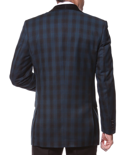 The Astor Teal Plaid Slim Shawl Tuxedo Blazer - FHYINC best men's suits, tuxedos, formal men's wear wholesale