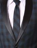 The Astor Teal Plaid Slim Shawl Tuxedo Blazer - FHYINC best men's suits, tuxedos, formal men's wear wholesale