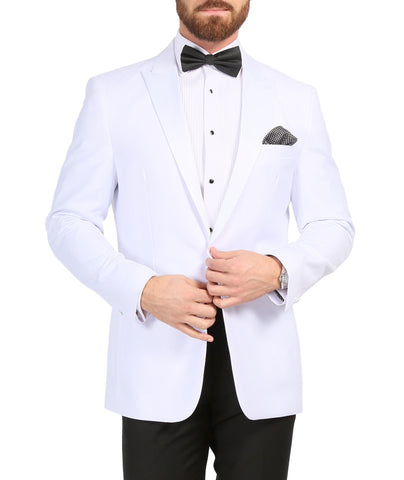 Men's Aura White Slim Fit Peak Lapel Tuxedo Dinner Jacket