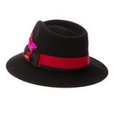 Grayson Fedora Crushable 100 % Australian Wool Traveler Two Tone Black and Red Bottom Hat