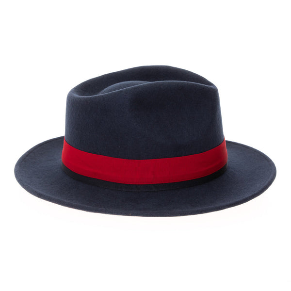 Grayson Fedora Crushable 100 % Australian Wool Traveler Two Tone Navy And Red Bottom Hat