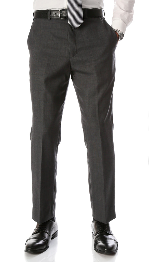 Ben Medium Grey Wool Blend Modern Fit Traveler Dress Pants - FHYINC best men