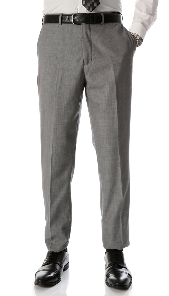 Ben Light Grey Wool Blend Modern Fit Traveler Dress Pants - FHYINC best men