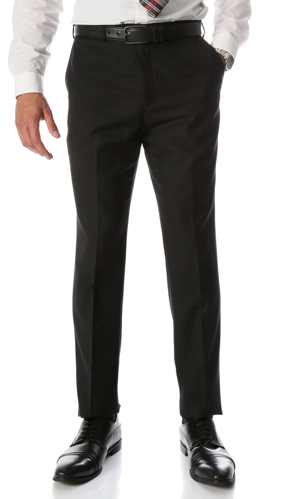 Ben Black Wool Blend Modern Fit Traveler Dress Pants - FHYINC best men
