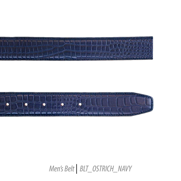 Ferrecci Mens 100% Genuine Leather Navy Blue Belt w/Ostrich Top - One size Fits All - FHYINC best men's suits, tuxedos, formal men's wear wholesale
