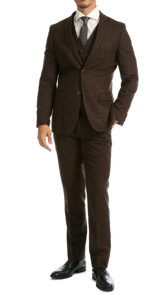 Bradford Cognac Slim Fit 3pc Tweed Suit - FHYINC best men