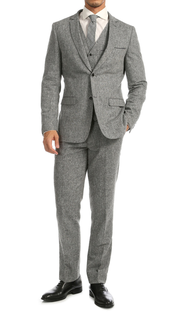 Bradford Grey Slim Fit 3pc Tweed Suit - FHYINC best men's suits, tuxedos, formal men's wear wholesale