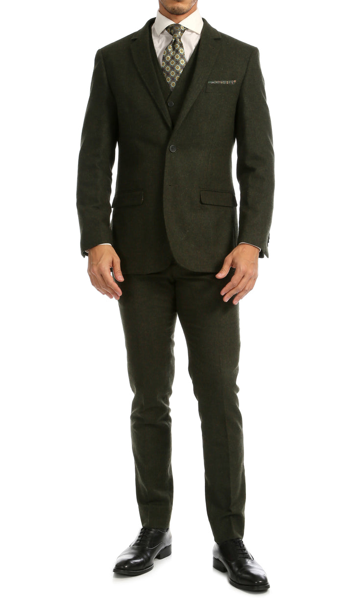 Bradford Hunter Green 3pc Tweed Suit - FHYINC best men's suits, tuxedos, formal men's wear wholesale