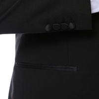 Bronson Black Slim Fit Notch Lapel Tuxedo - FHYINC best men's suits, tuxedos, formal men's wear wholesale