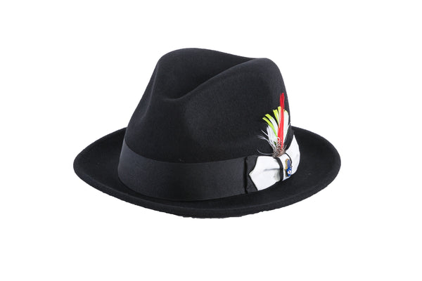 Ferrecci Brooks Soft 100% Australian Wool Felt Body With Removable Feather Fully Crushable Black/White Hat Great For Travel.