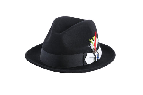 Ferrecci Brooks Soft 100% Australian Wool Felt Body With Removable Feather Fully Crushable Black/White Hat Great For Travel.