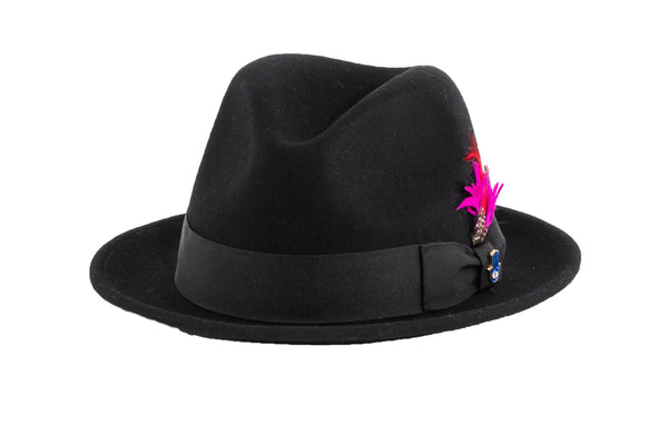 Ferrecci Brooks Soft 100% Australian Wool Felt Body With Removable Feather Fully Crushable Black Hat Great For Travel.